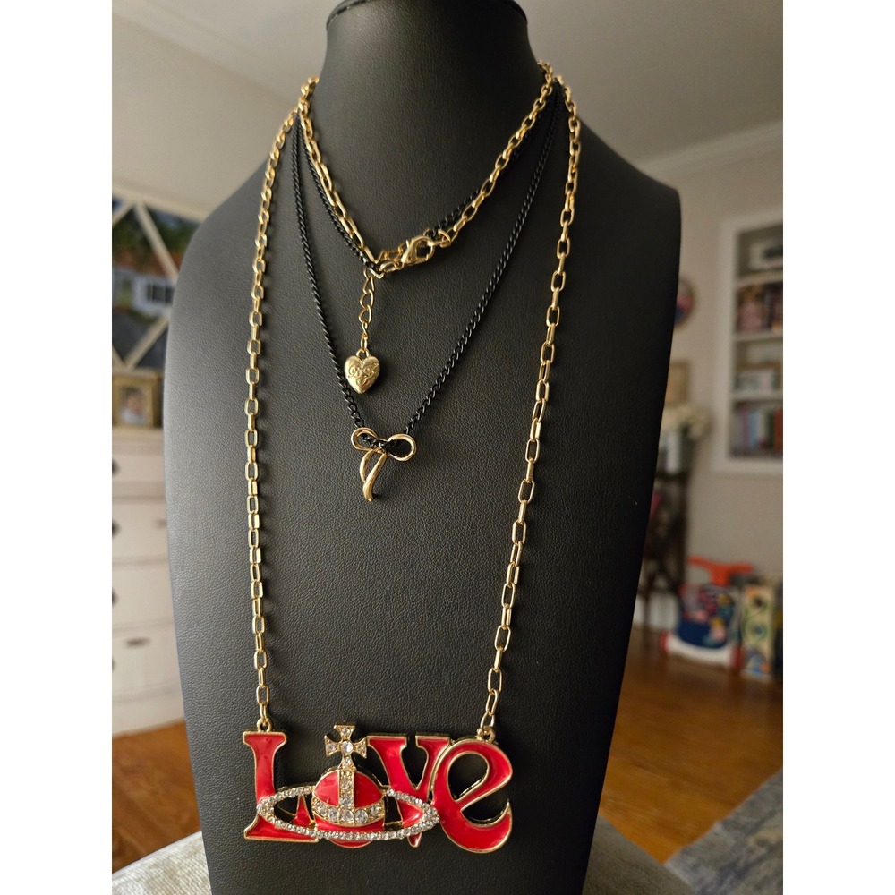 Betsey Johnson Dual Chain Red LOVE Heart Necklace